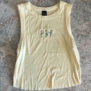 Yellow Tank Top with Daisy Embroidery